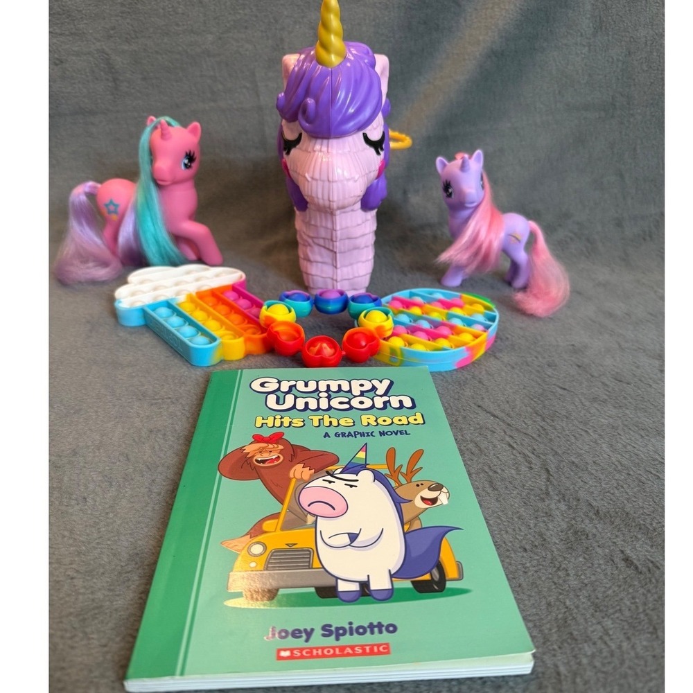 Unicorn Toy Bundle Polly Pocket Piñata Playset Fidget Pop Its Graphic Novel Book